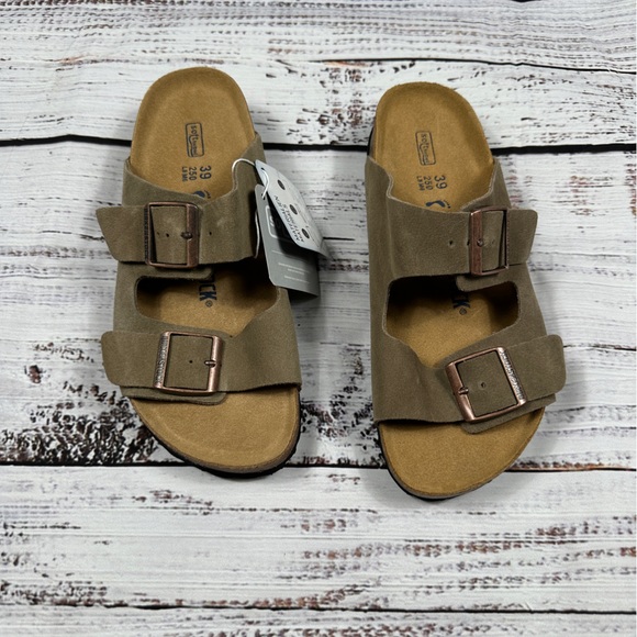 Birkenstock Arizona Taupe Size 8-8.5 (39) Grey/Green Soft Footbed - Picture 2 of 6